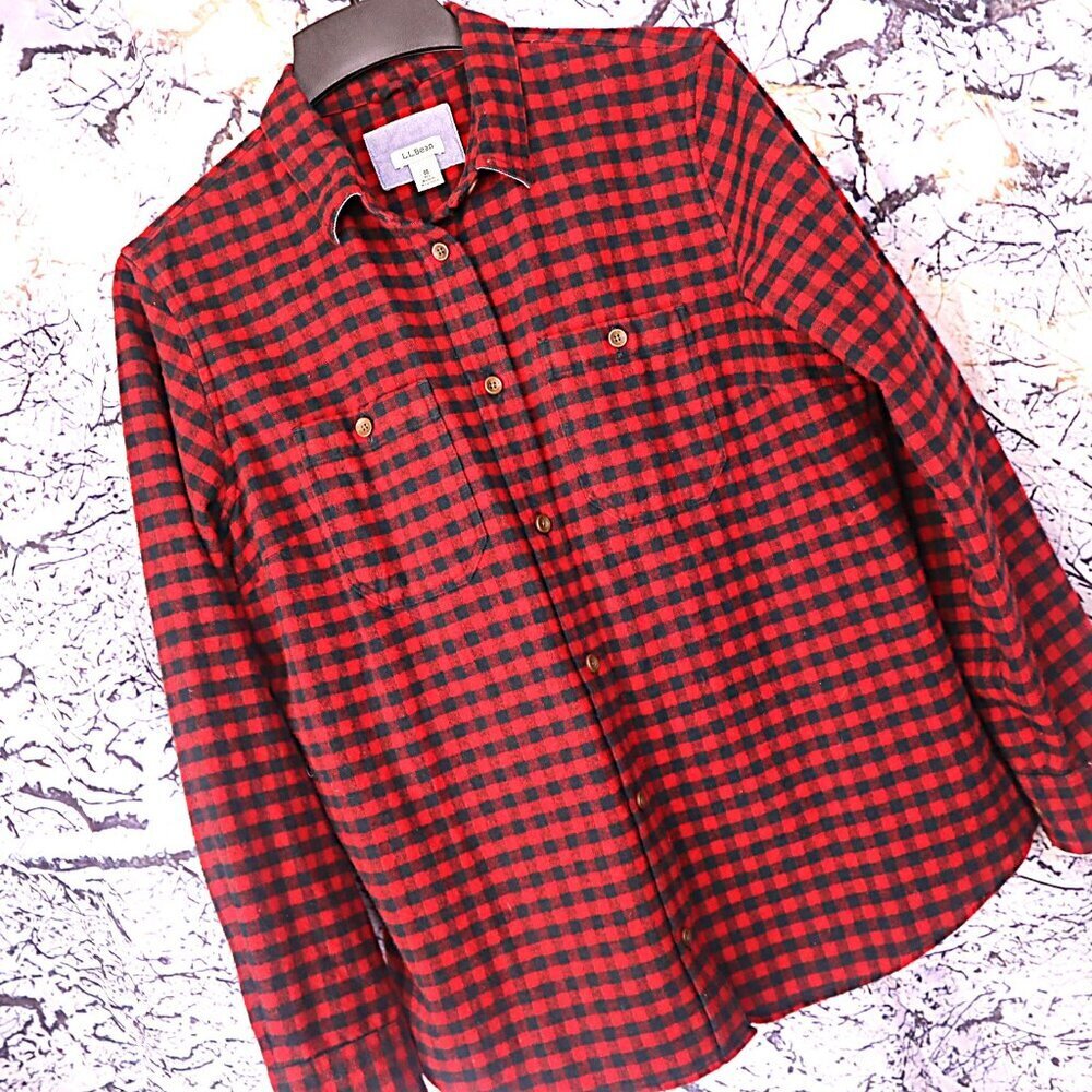 SMALL CHECK HEAVY FLANNEL M LL Bean Plaid Jacket Shirt Buffalo Fall Casual Woods